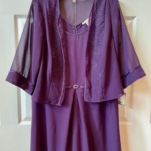 EGGPLANT 2 PIECE GLITTER EMBELLISHED CREPE DRESS MAYA BROOKE SIZE 16W NWT